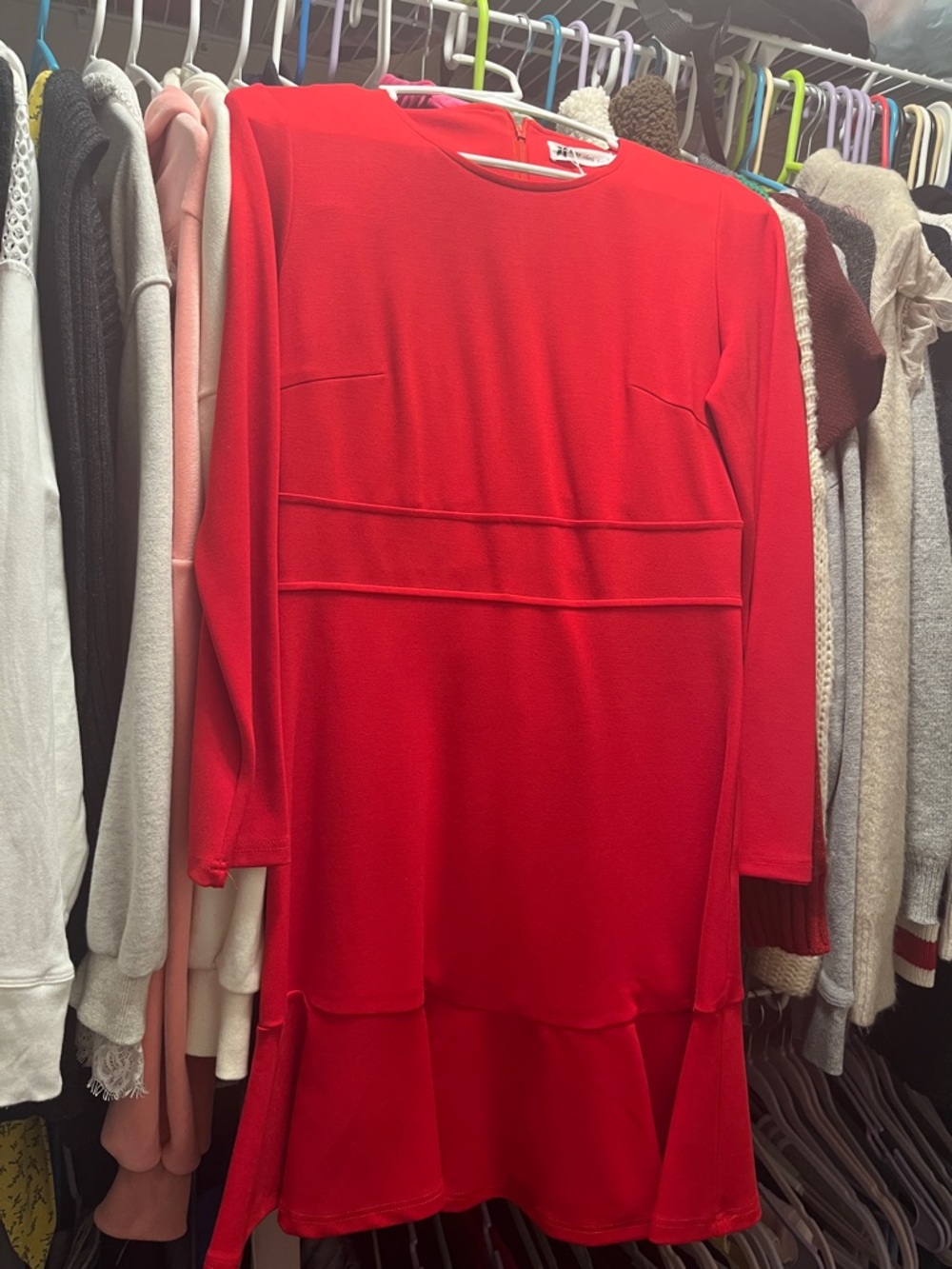 Red Long Sleeve Shift Dress - Unbranded